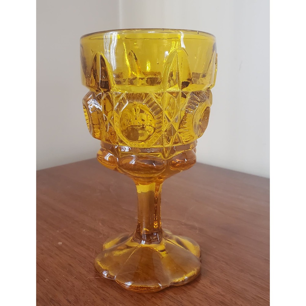 Vintage Kanawha Amber Glass Bulls Eye & Daisy Goblet